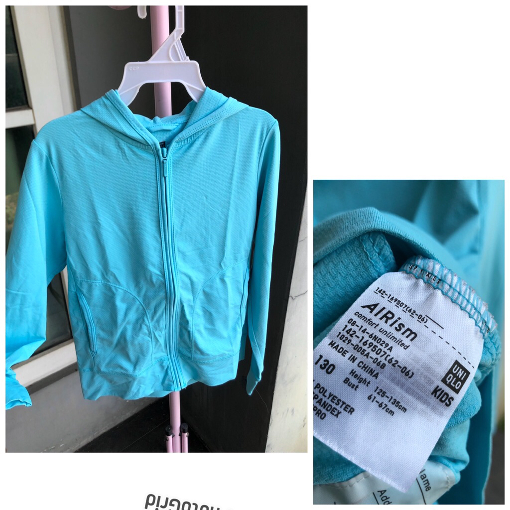 jaket hoodie Uniqlo kids airism biru tosca