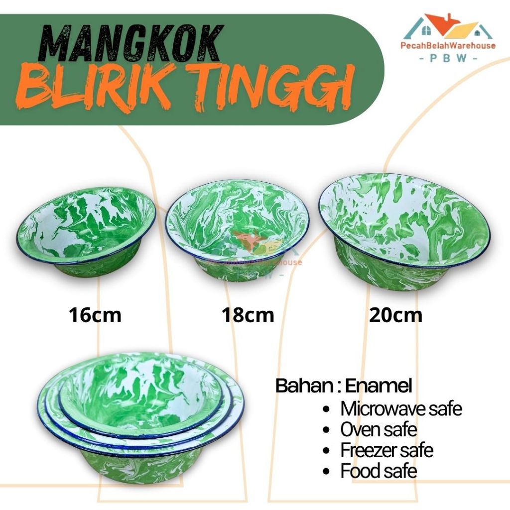 Mangkok Blirik Tinggi Seng Enamel 16cm 18cm 20cm / Waskom Blirik Enamel / Kobokan Blirik Enamel