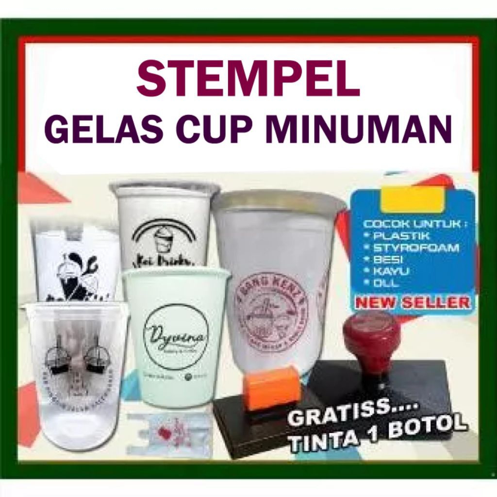 stempel cup minuman custom / stempel custom / free tinta 10 ml