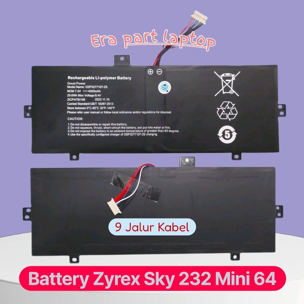 Battey Baterai Laptop Zyrex Sky 232 Mini 64 (9 Jalur Kabel)