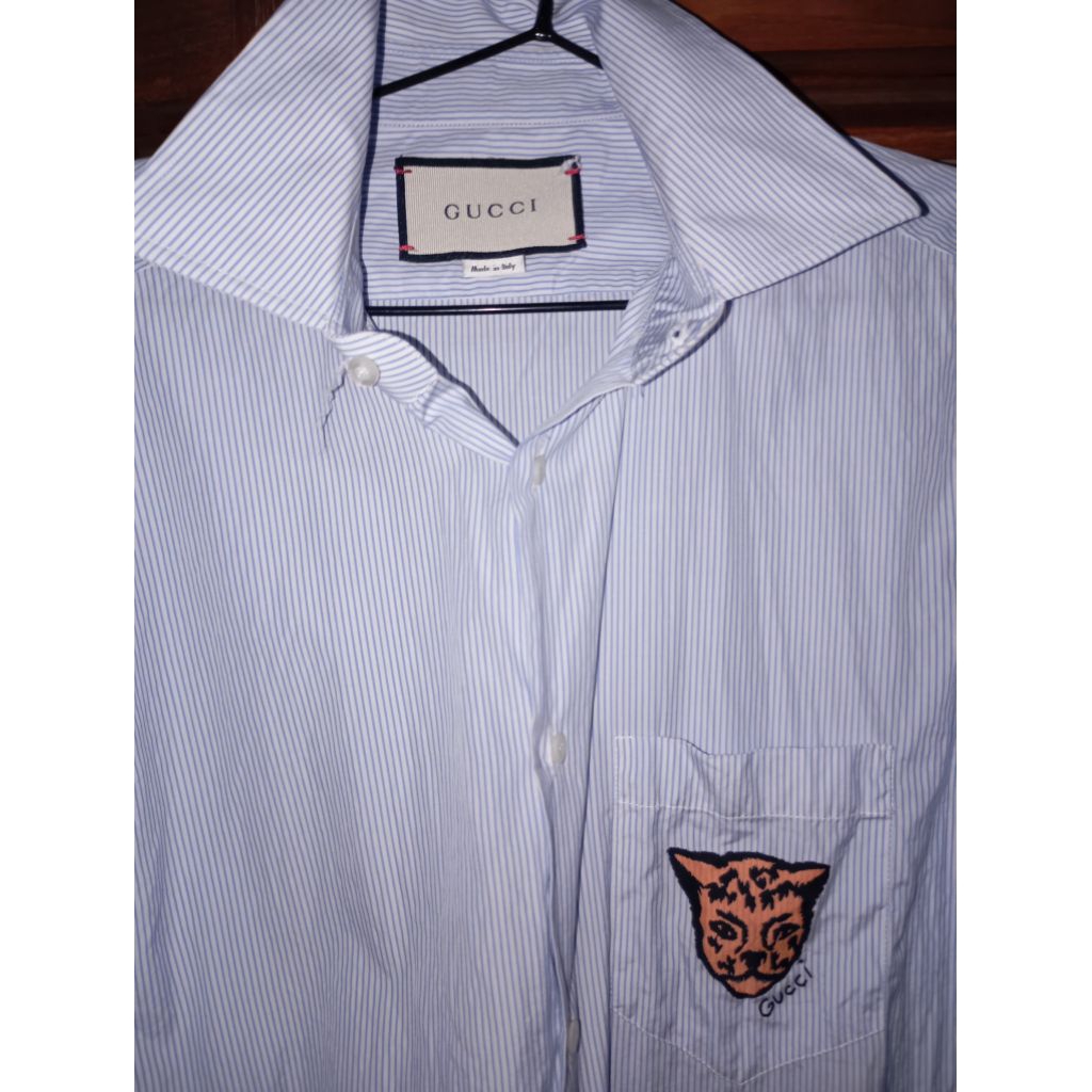 kemeja Hem Gucci original preloved/Tigger head accent/Gucci men's long Sleeve shirt