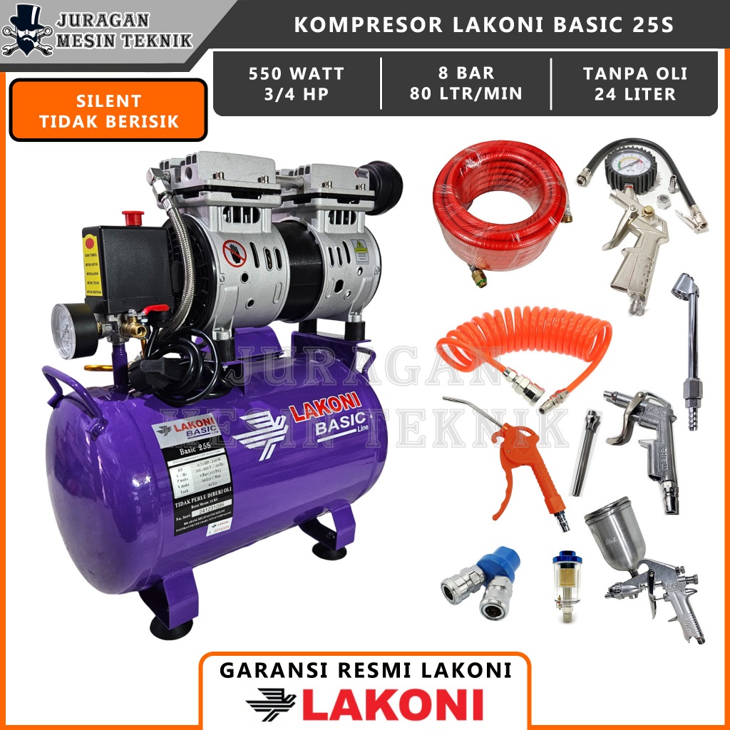 Mesin Kompresor Oilless Lakoni Basic 25s 0.75 HP 550 Watt