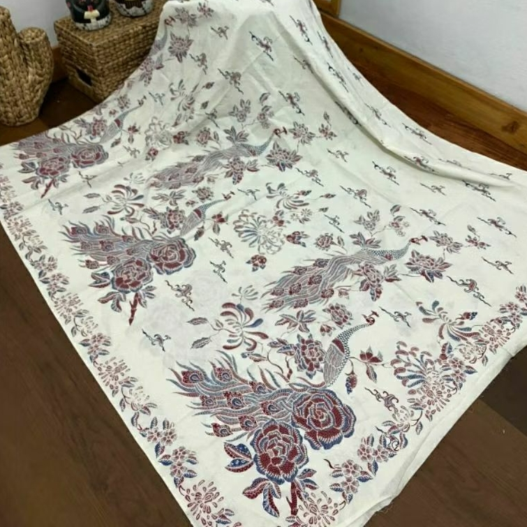 (ORIGINAL) KAIN BATIK SOLO BURUNG MERAK MAWAR MERAH BIRU