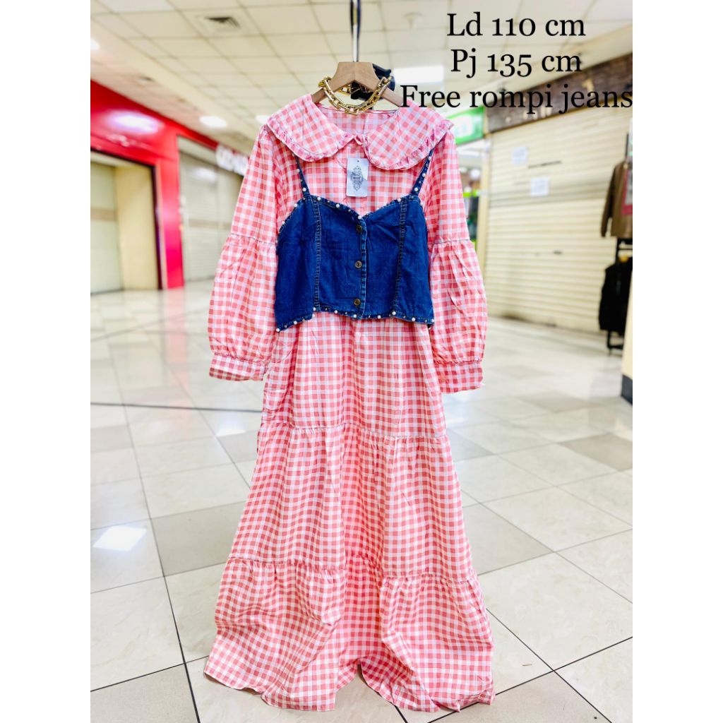 GAMIS KOTAK PINK FREE ROMPI KATUN TEBAL