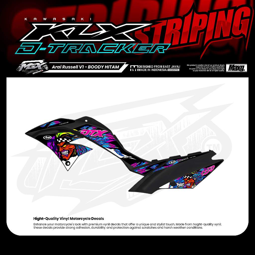 STRIPING KLX DTRACKER MOTIF ARAI RUSSEL STIKER LIST SUPERMOTO HEREX LAMINASI GLOSSY SUDAH TERPOTONG
