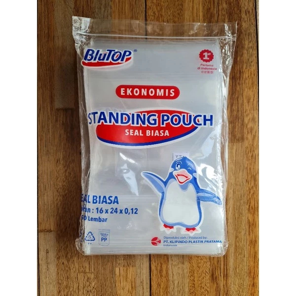 Standing pouch blutop single seal 16x24 standing pouch seal biasa 16x24 blutop