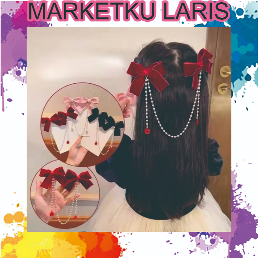 MKL Set Jepit Pita 2 Pcs / Cute Elegant Hair Accessories / 2 Pcs Jepitan Pita Mutiara / Pearl Bow Ha