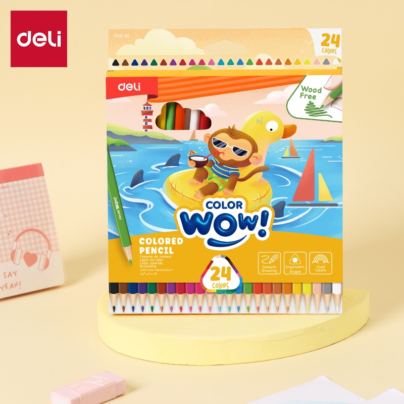 Deli Pensil Warna - Bentuk segitiga ergonomis Warna cerah 12/18/24 Warna cat tidak beracun EC00110