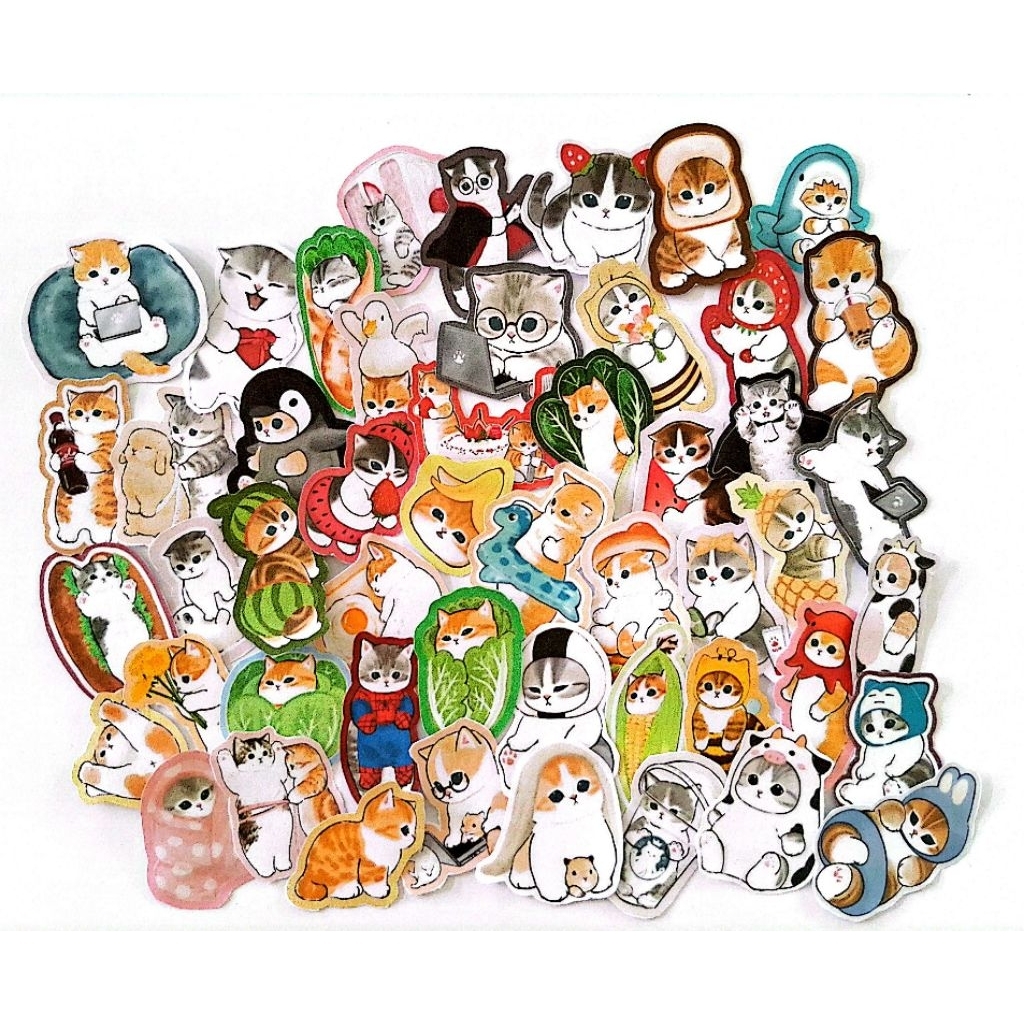 50 pcs Stiker Mofusand, Stiker Kucing Lucu Aesthetic