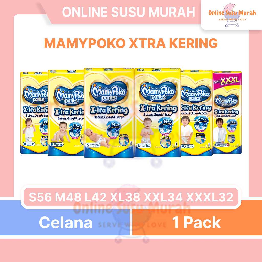 MAMYPOKO PANTS XTRA KERING S56 M48 L42 XL38 XXL34 XXXL32 MAMYPOKO S 56 M 48 L 42 XL 38 XXL 34 PPKS
