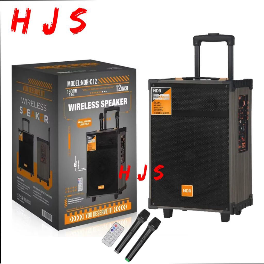 SPEAKER PORTABLE BLUETOOTH TROLLEY NDR 12 INCH SUPER BASS BAGUS UNTUK ACARA DAN PENGAJIAN