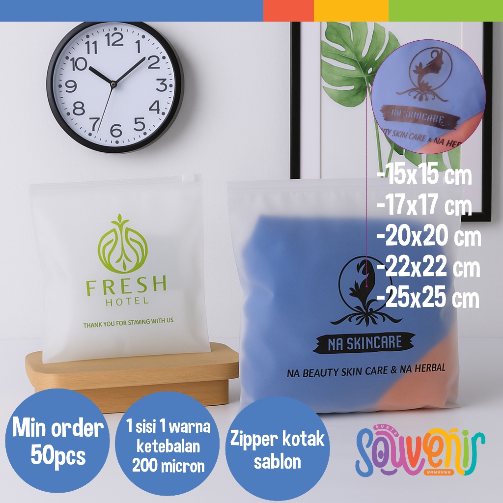 Zipper Bag Custom Desain Sablon Transparan Doff Kotak Organizer Plastik Penyimpanan Ziplock