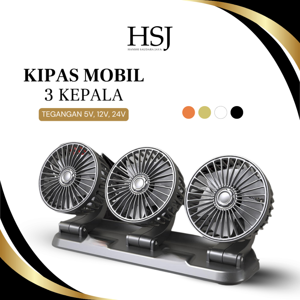HSJ Kipas Dasbor Mobil 3 Kepala / Kipas Angin Pendingin Mobil & Truck 5V - 12V - 24V