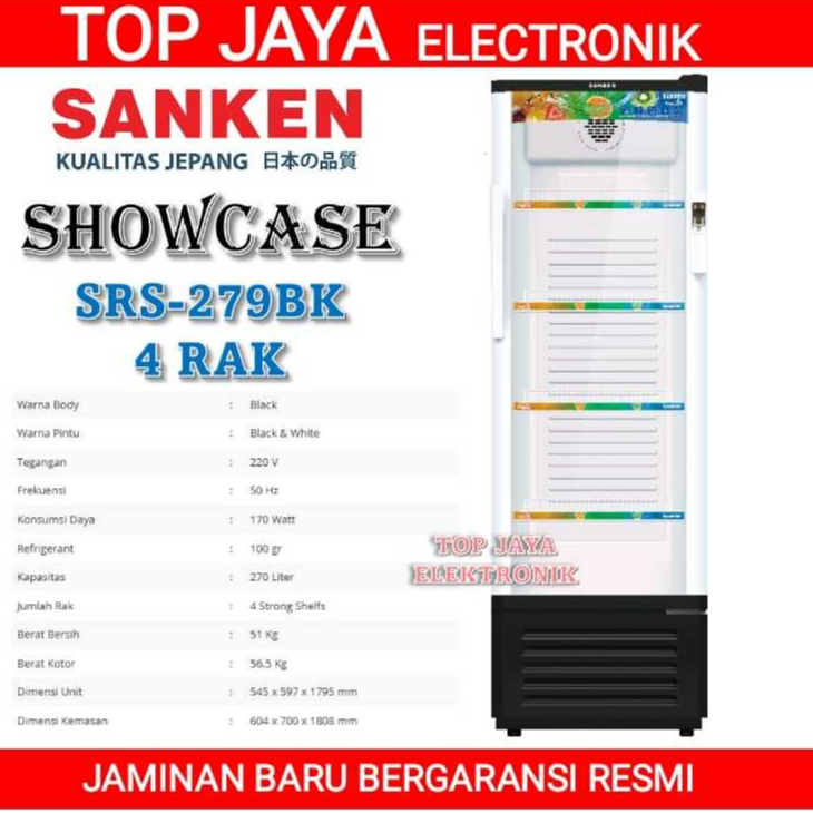 SHOWCASE SANKEN 4 RAK SRS-279BK BARU BERGARANSI RESMI