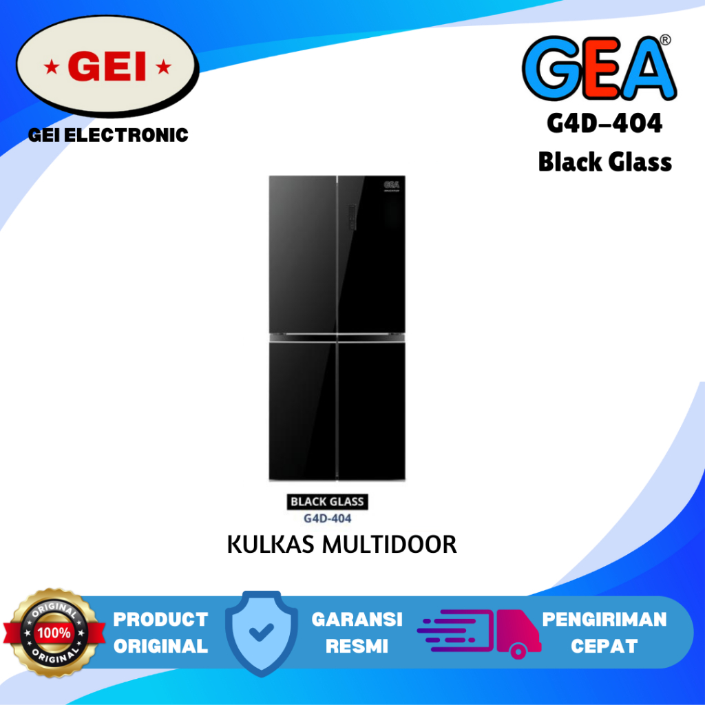 GEA G4D-404 KULKAS MULTIDOOR 4 PINTU G4D 404 INVERTER BLACK GLASS
