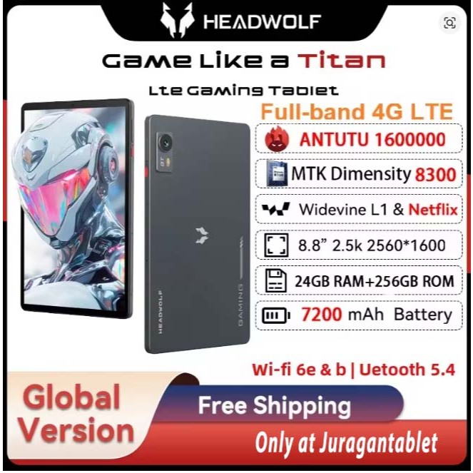 Headwolf Titan 1 4G LTE FPad8 Gaming Tablet 8.8" Dimensity 8300 12/256GB UFS 4.0 144Hz 2.5K WiFi6 An