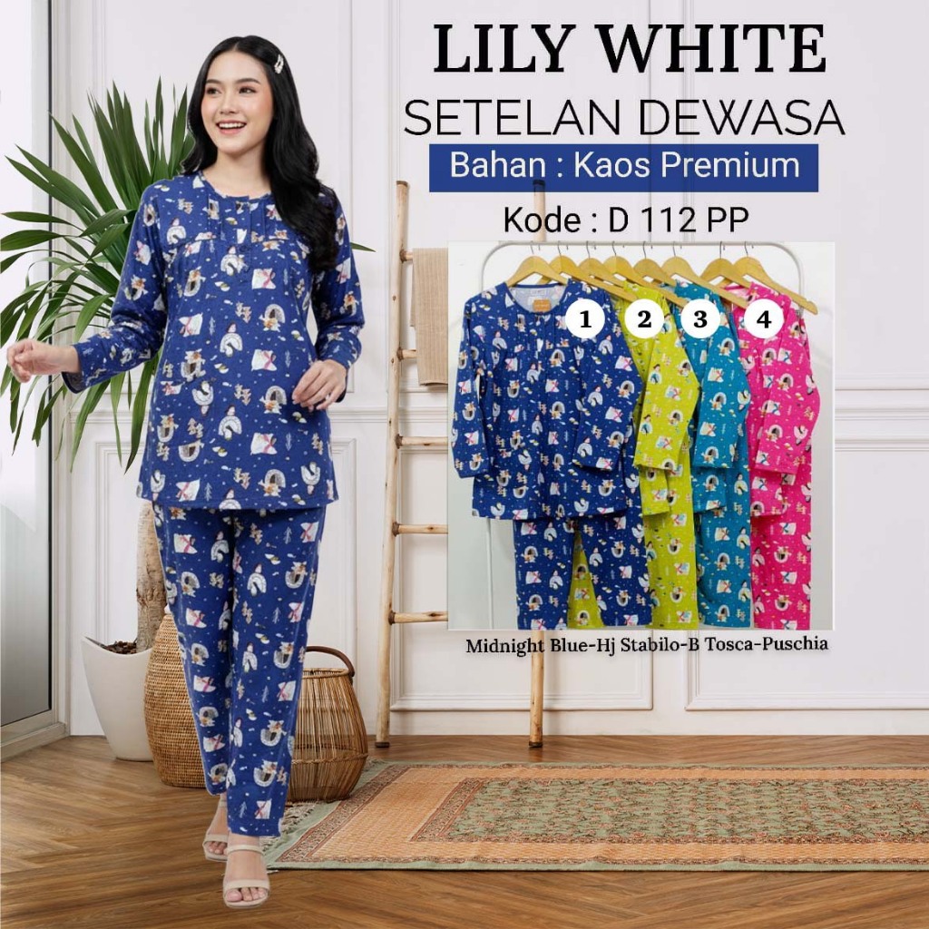 LILY WHITE | Piyama PP Lengan Panjang - Celana Panjang Dewasa All Size Anne Claire BabyDoll tidur