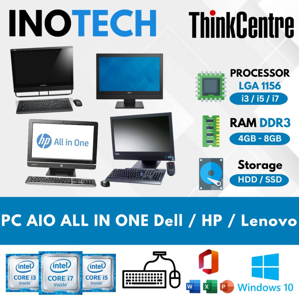 PC AIO (All In One) Dell / Hp / Lenovo Core i3 / i5 / i7 20" - 24" Inch RAM 16GB - SSD 512GB Second 