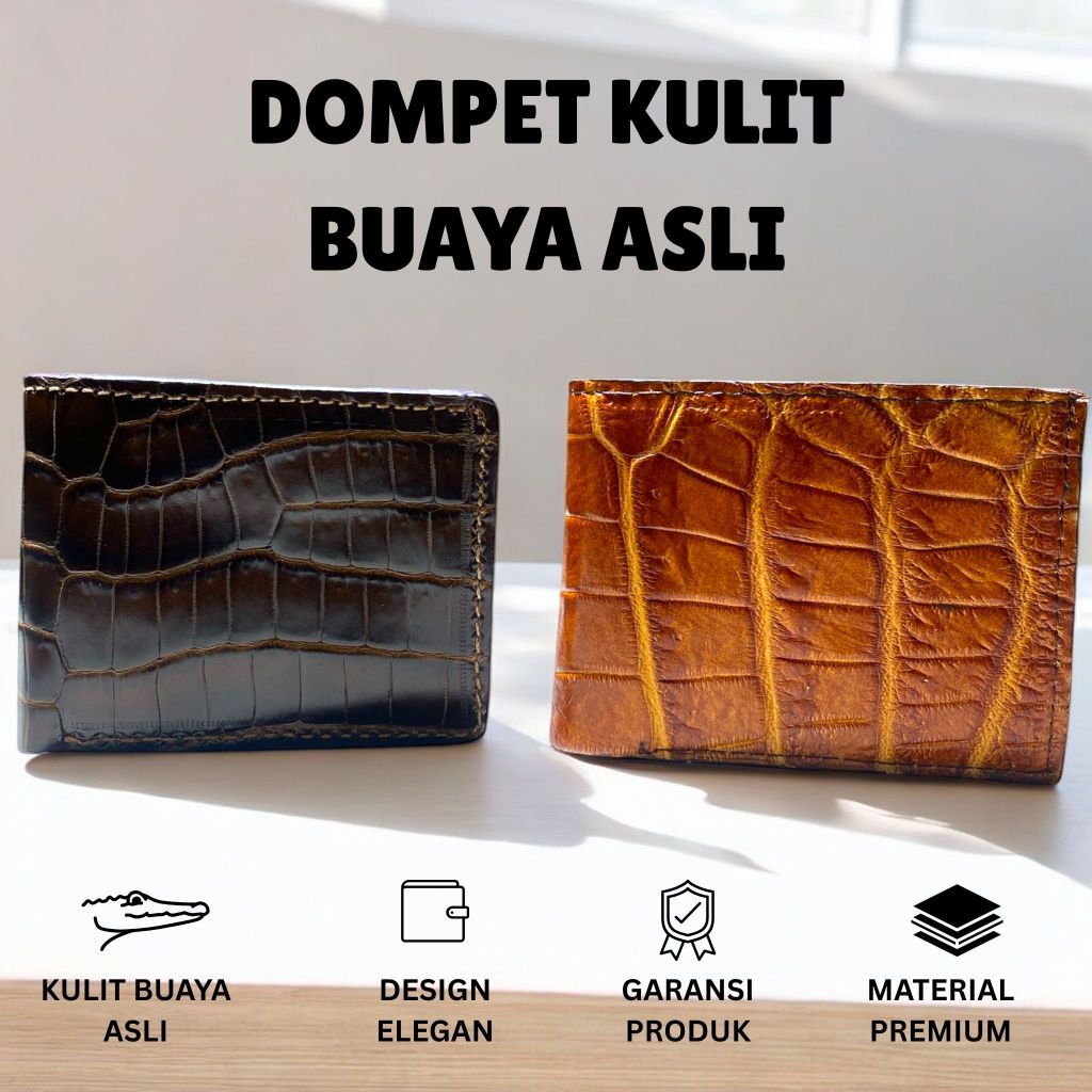 DOMPET LIPAT PRIA KULIT BUAYA - DOMPET PRIA KULIT BUAYA - DOMPET KULIT BUAYA PENDEK -  DOMPET  LIPAT