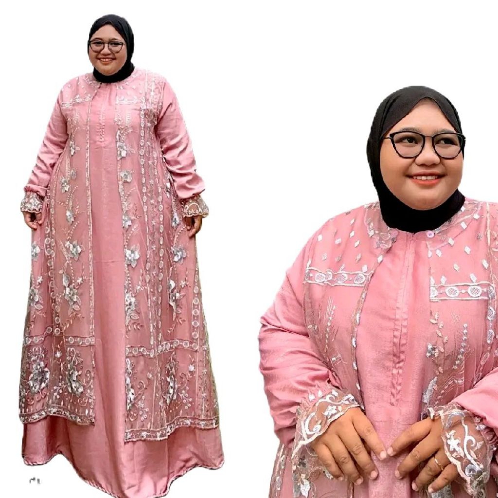 Gamis Kondangan Safira Jumbo Maxy Dress Bahan Sabrina Silk Kombi Brukat Tile LD120 130 140 by Redea