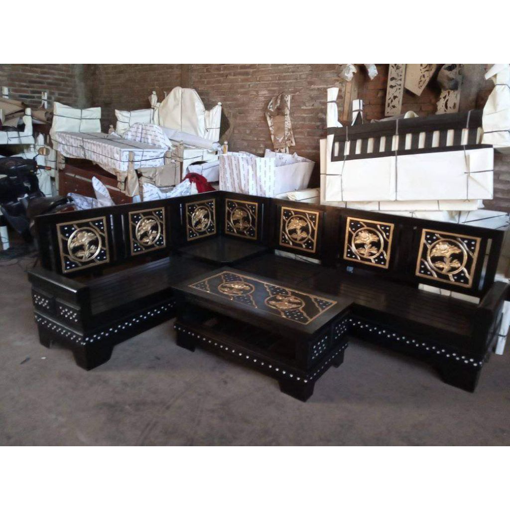 kursi tamu sudut gelung minimalis jati