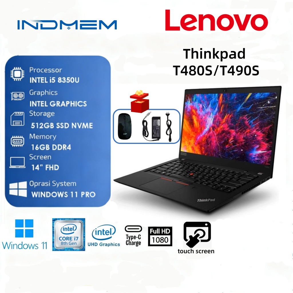 Laptop Lenovo T480S/T490S Thinkpad I5I7 8Gen 16G 512GB 256GB 512GB SSD Layar Sentuh Notebook Windows