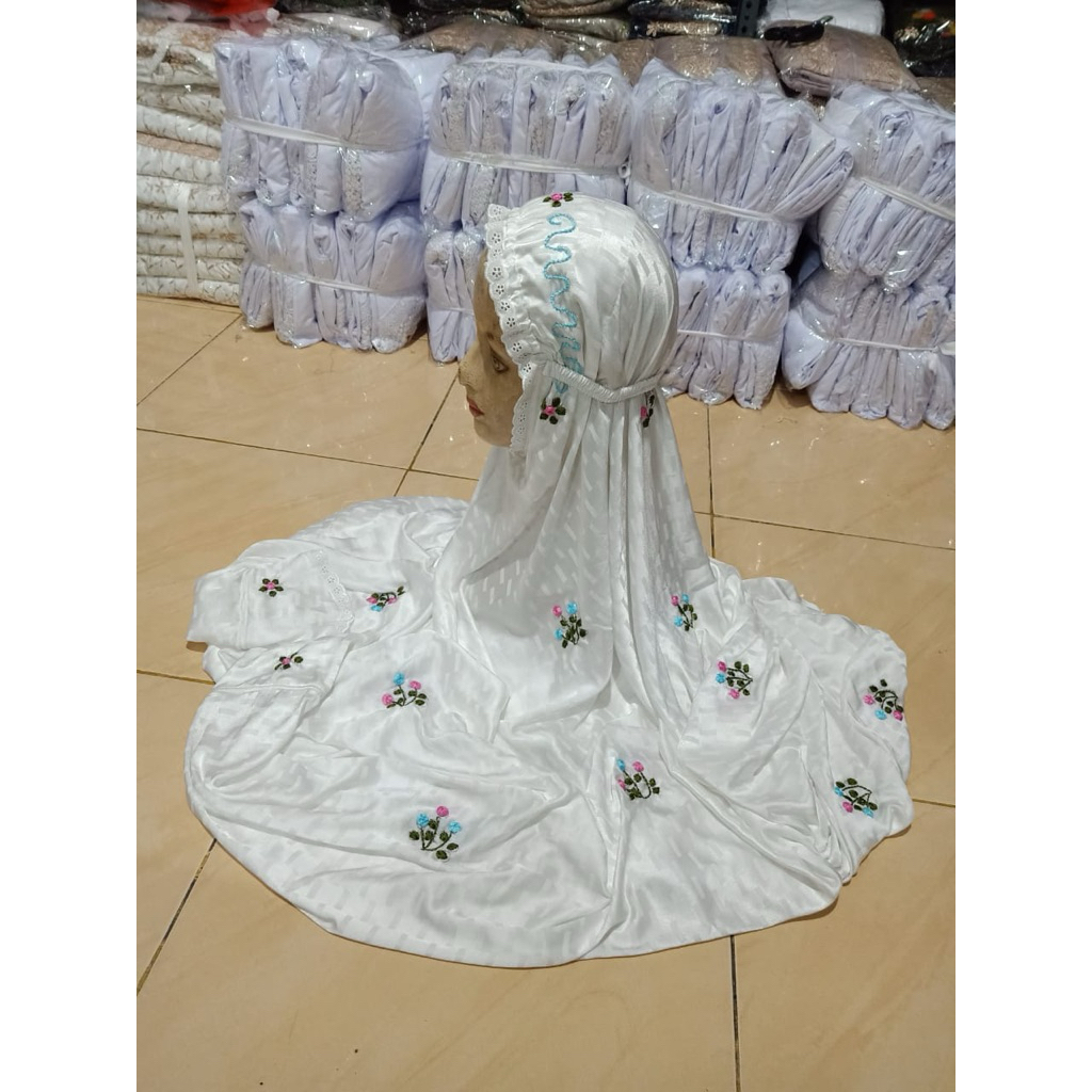 Mukena Terusan sutra blitz sulam bunga tulip