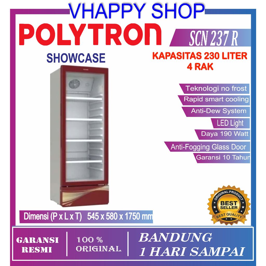 POLYTRON Showcase SCN 237R Display Cooler Kapasitas 280 Liter Low Watt Garansi Resmi