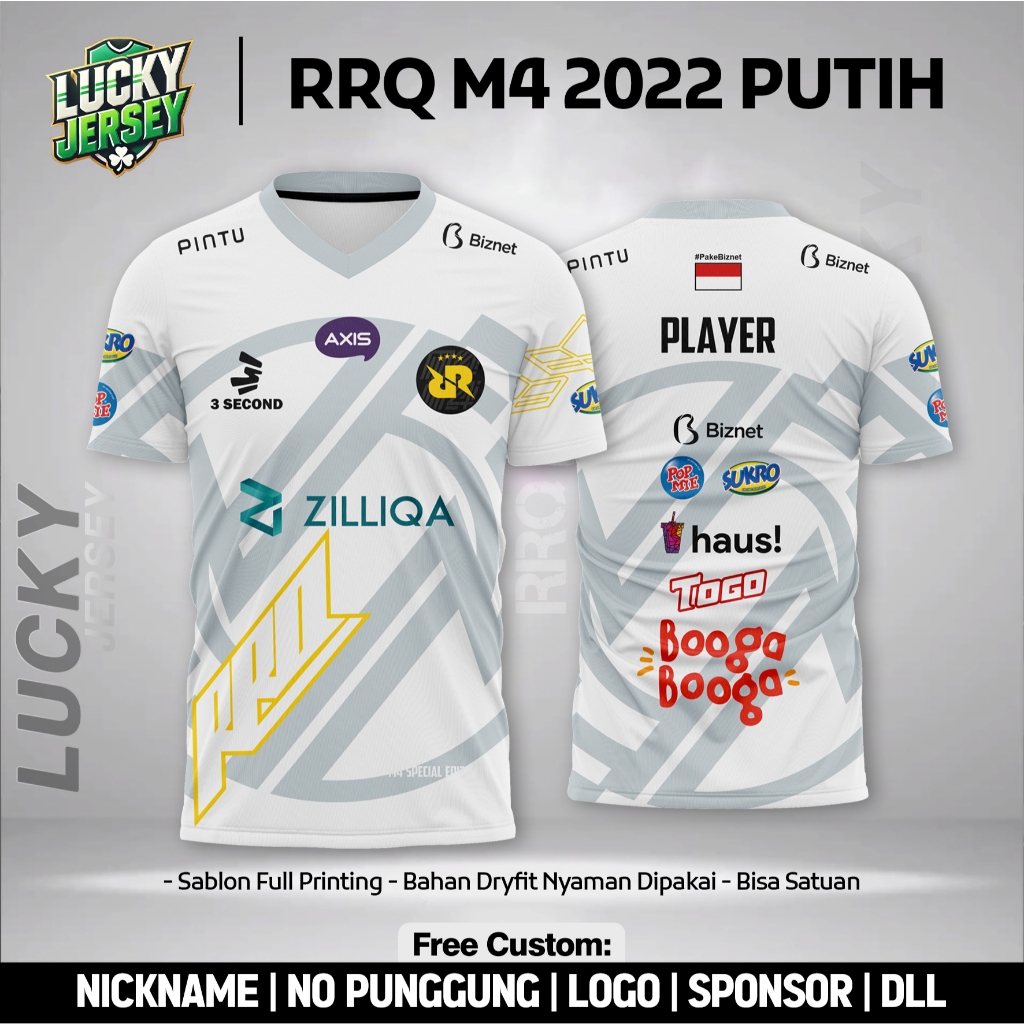 Baju Gaming RRQ M4 2022 Putih [Gratis Nama dan Nomor Pungung]