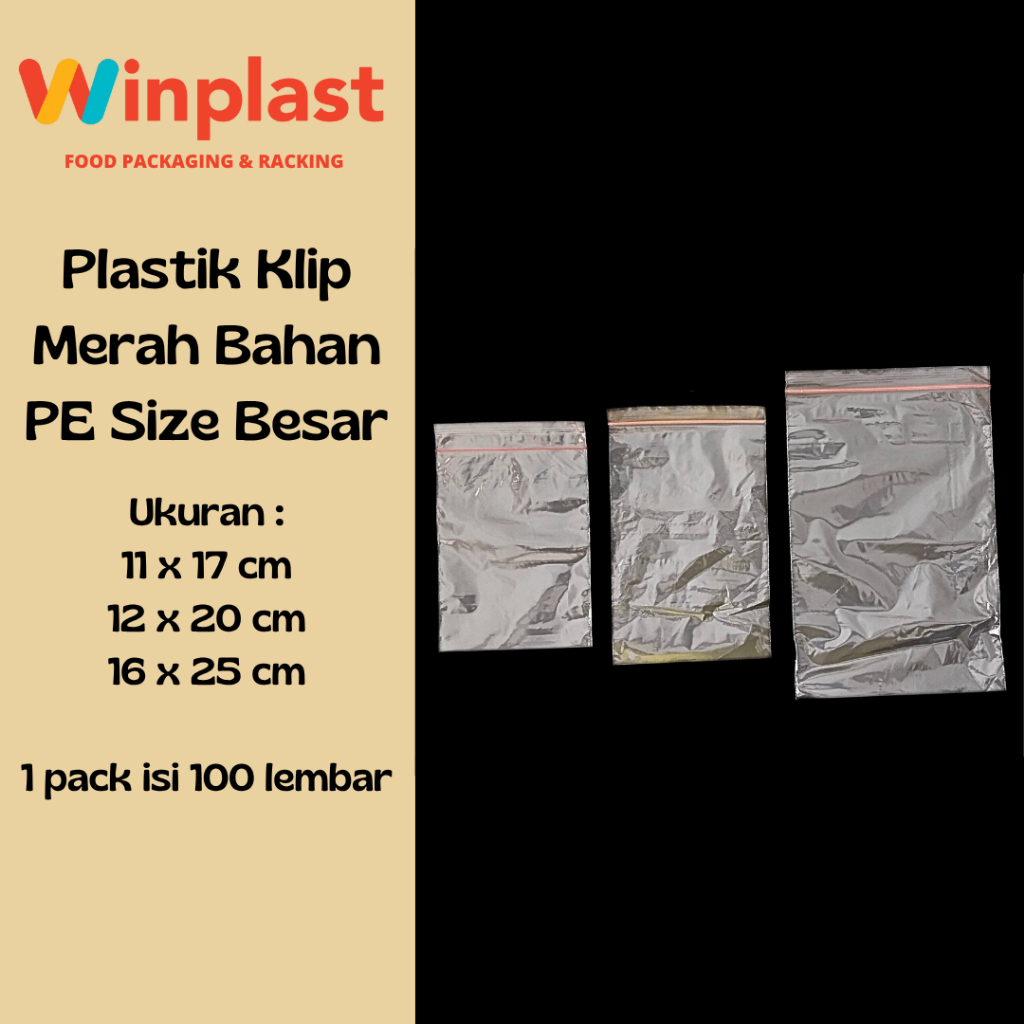 Plastik Klip Merah PE Besar / Plastik Ziplock Merah PE Bening Besar isi 100 lembar