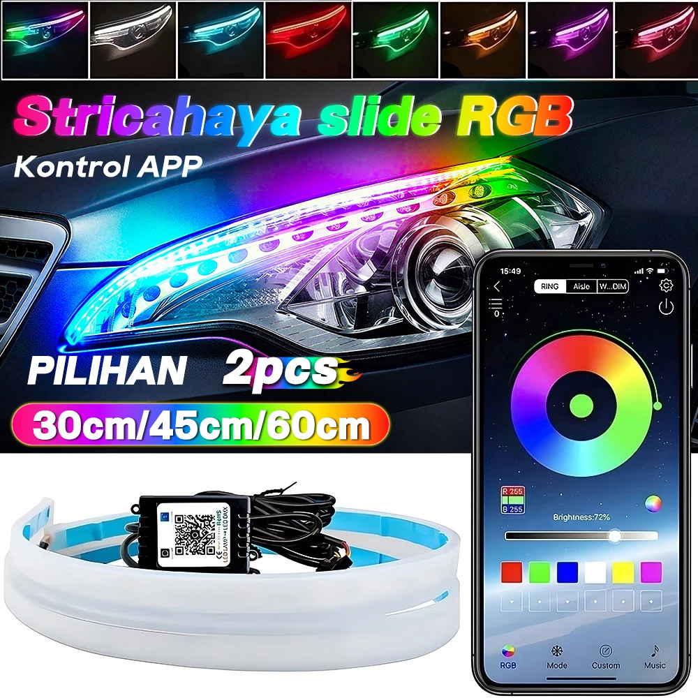 Lampu Alis RGB DRL Alis Flexibel Lampu Berjalan Siang Hari RGB DRL Universal Fleksibel Mengalir Mult