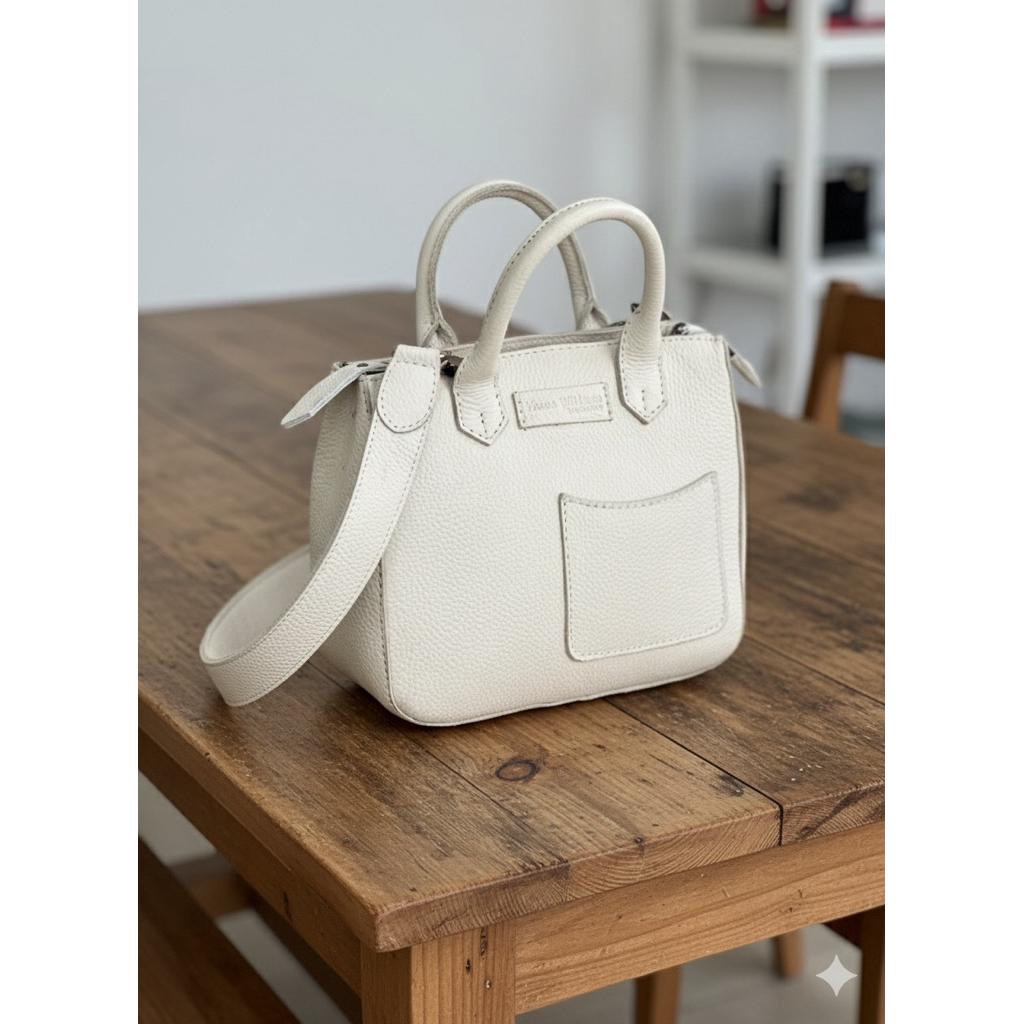 tas kulit putih beige
