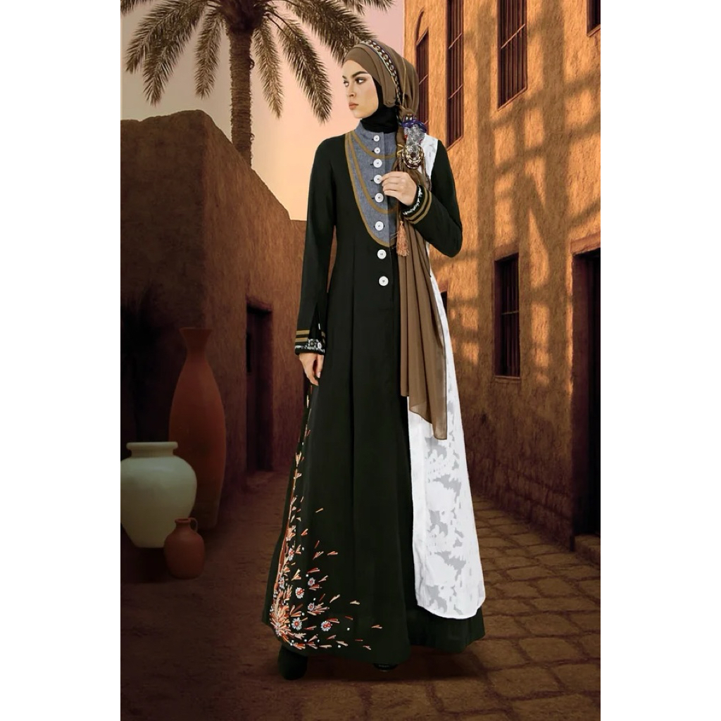 TUNEECA GAMIS ABENI BOUHAFA T-1125001 (TUNEECA HALIMA ) GAMIS MUSLIMAH HITAM MEWAH EKSLUSIF KEKINIAN