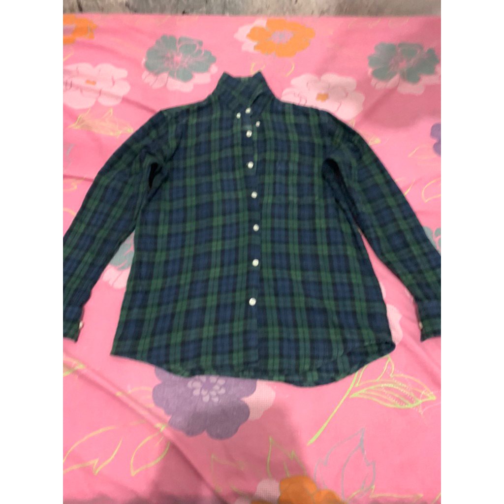 Kemeja Flanel Erigo Kotak Biru Dongker Hijau Kancing Hidup M