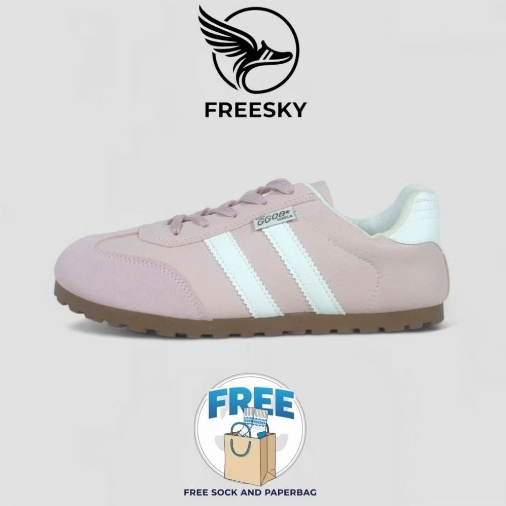 sepatu sneakers wanita pink white samba fashion korean style casual clasic murah