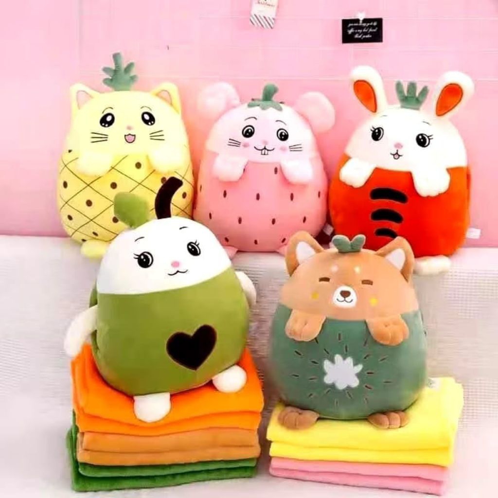 Boneka Balmut Bantal Selimut Tampa selimut Animalis Buah Lucu Imut Lembut Ukuran 40cm Buat kado Ulan