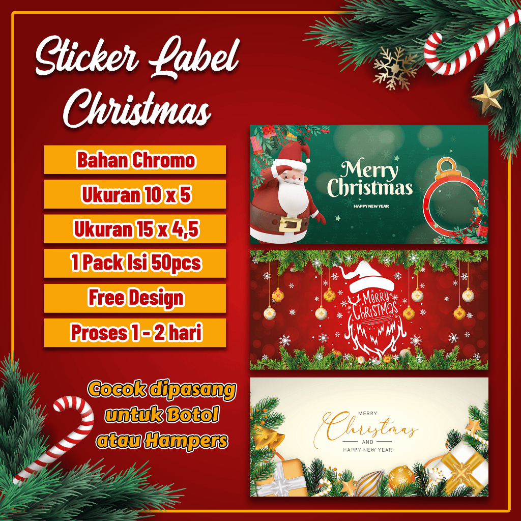 50pcs Sticker Label Christmas I Cocok Untuk Hampers & Toples Kue Kering I Label Natal Label Xmas (Fr