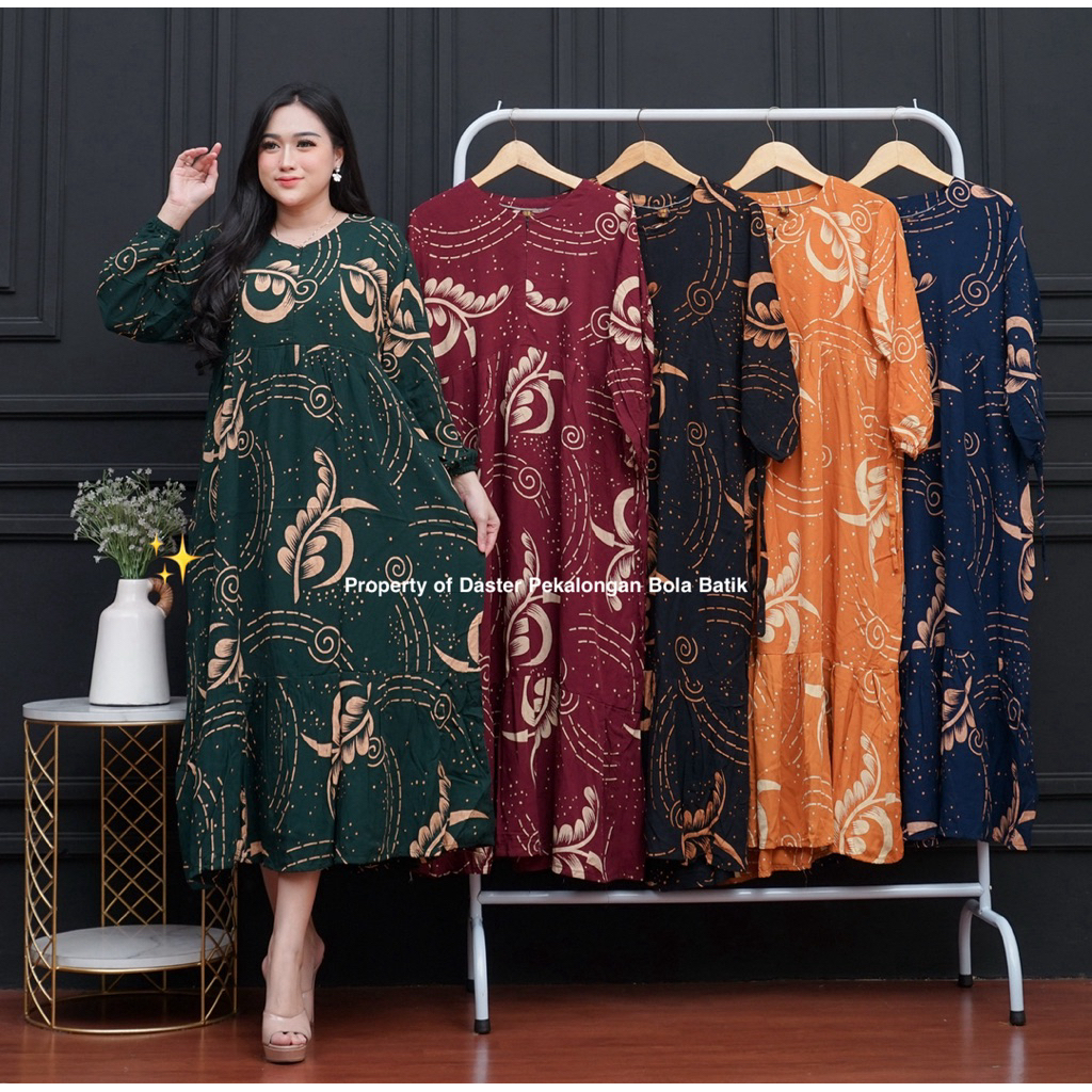 LONGDRESS MIDI LENGAN PANJANG MOTIF NEW RANIA TERBARU TANPA RENDA / DASTER ELEGAN
