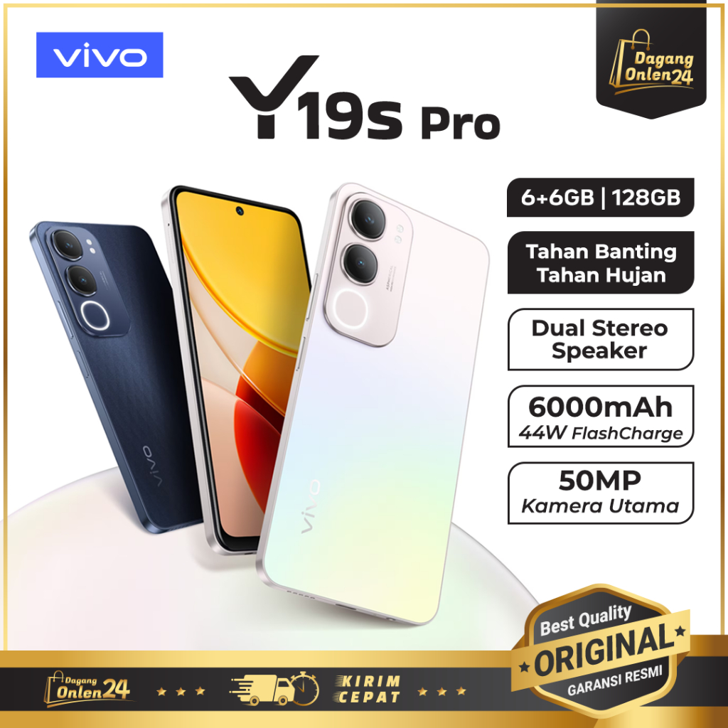 VIVO Y19s Pro 6/128GB Tahan Banting HP Murah Original 100% Handphone Android 1 Jutaan Terbaik 2025