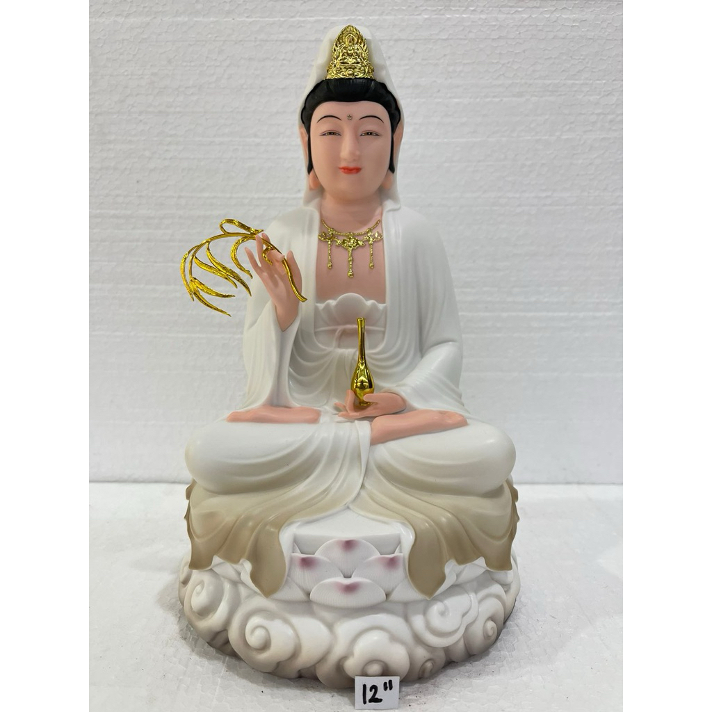 patung Dewi Kwanim - guanyin semi keramik 12in