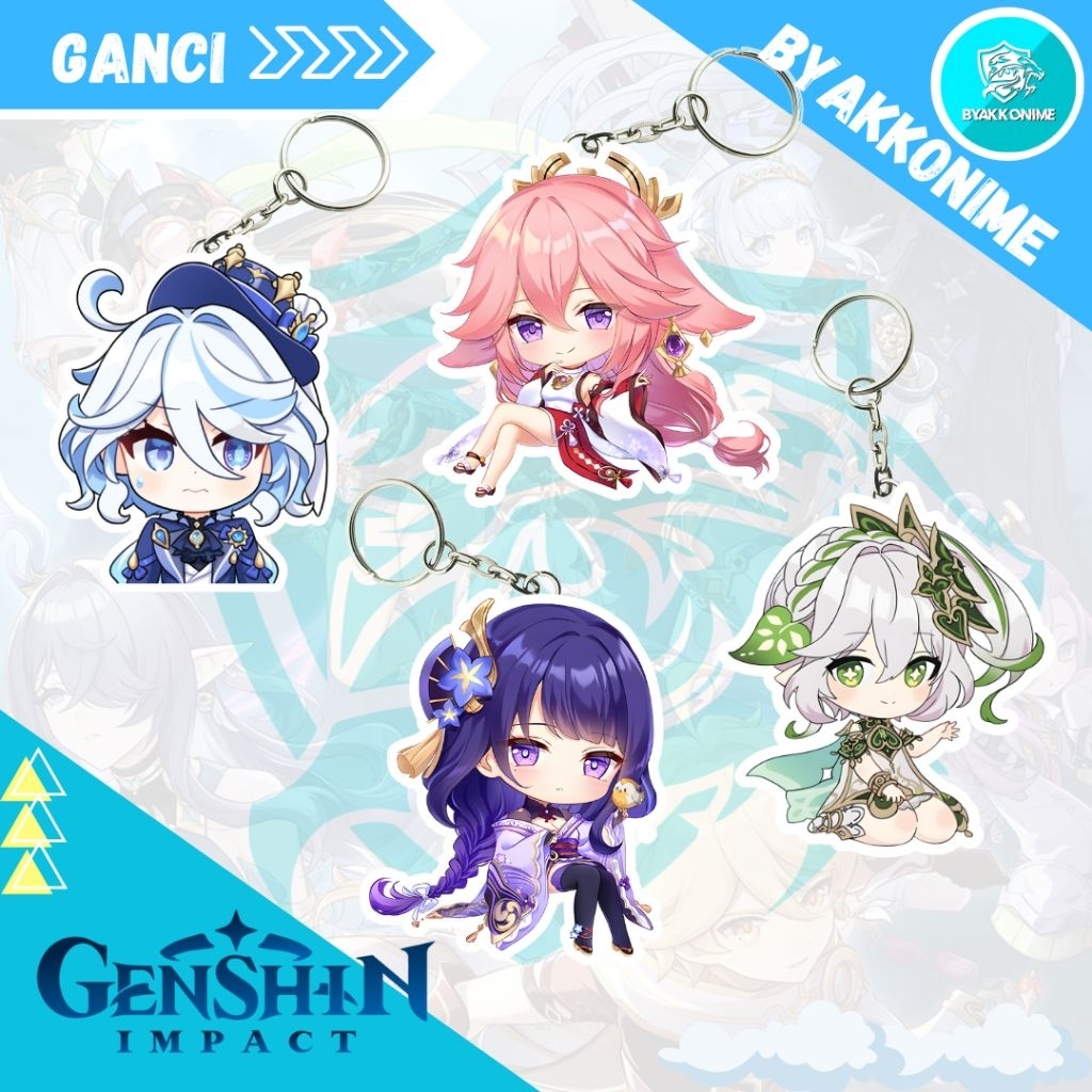 Keychain Acrylic Anime Genshin Impact - Furina, Nahida, Raiden, Yae Miko Ganci Anime Akrilik