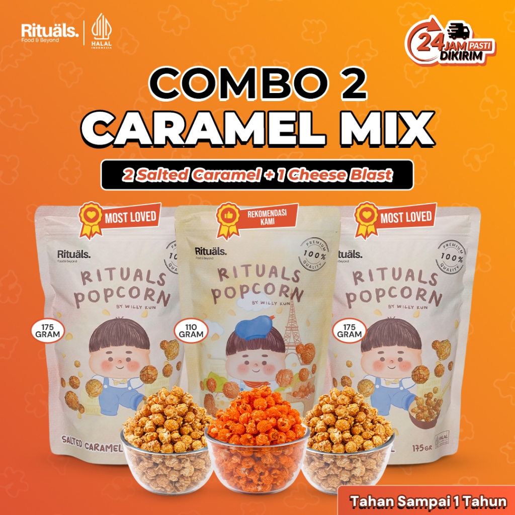 Rituals Food [Combo Trio Mix] 2 Salted Caramel Popcorn + 1 Rituals Popcorn