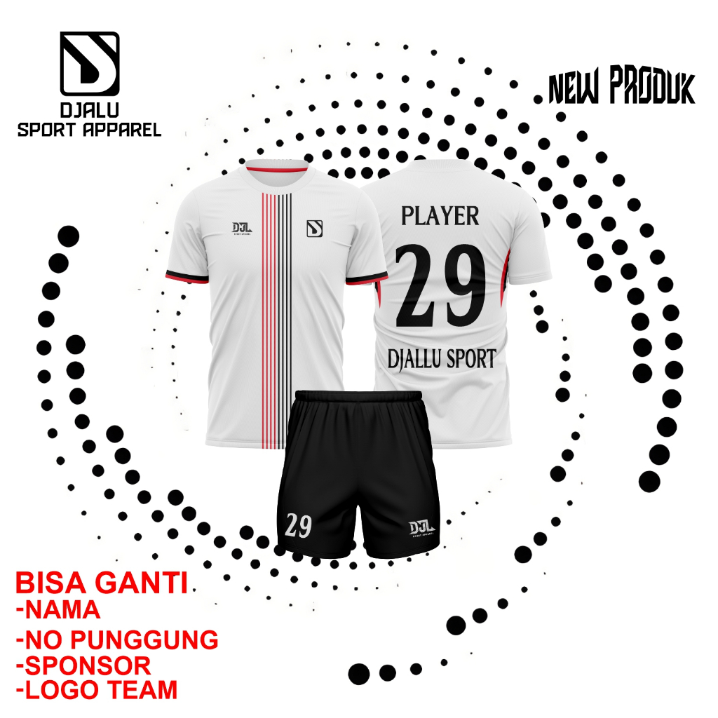 JERSEY CUSTOM Bola Futsal PUTIH HITAM Full Printing