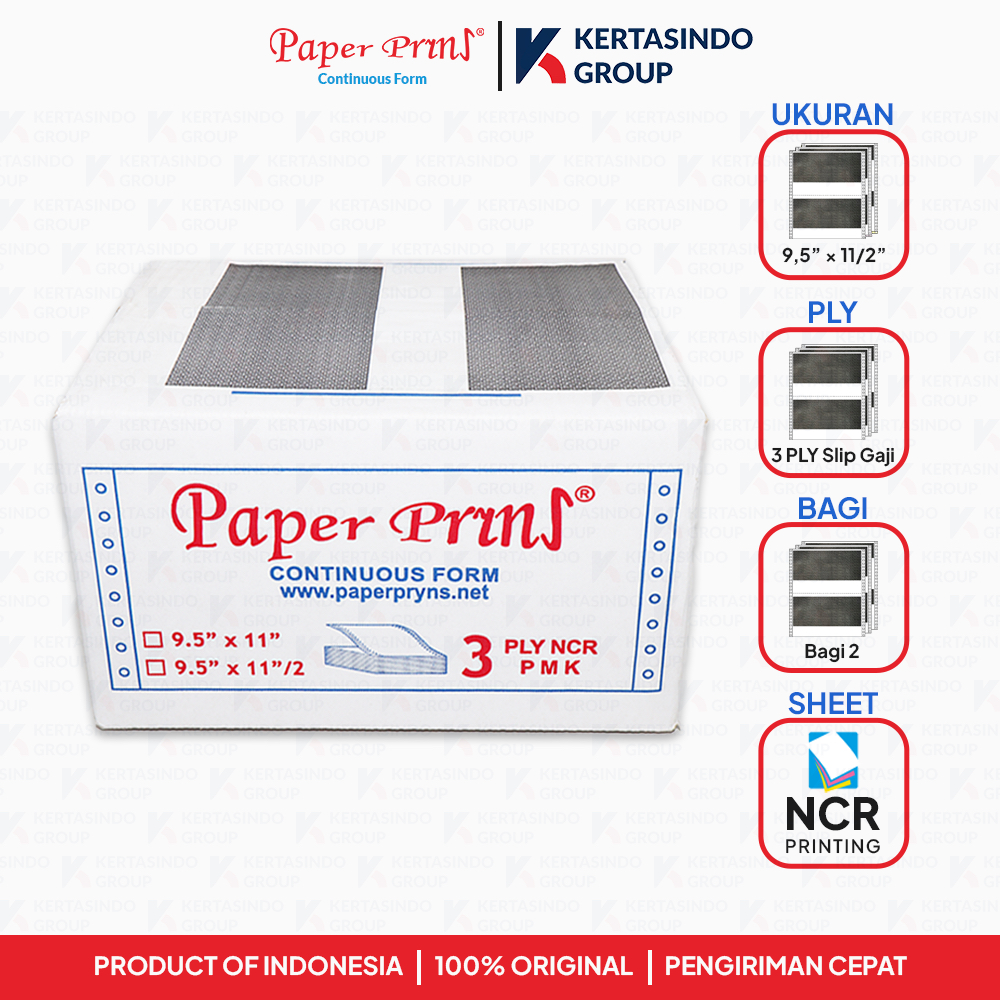 Kertas Continuous Form Slip Gaji Paperpryns NCR 3 PLY 9,5" x 11"/2 (Bagi 2)
