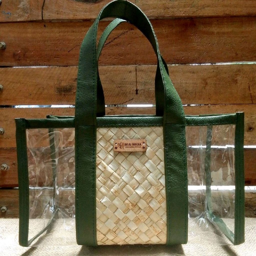 Tas Hampers Jumbo Anyaman Pandan Kombinasi Kulit Sintetis | Tas Souvenir | Goodie Bag | Stylish