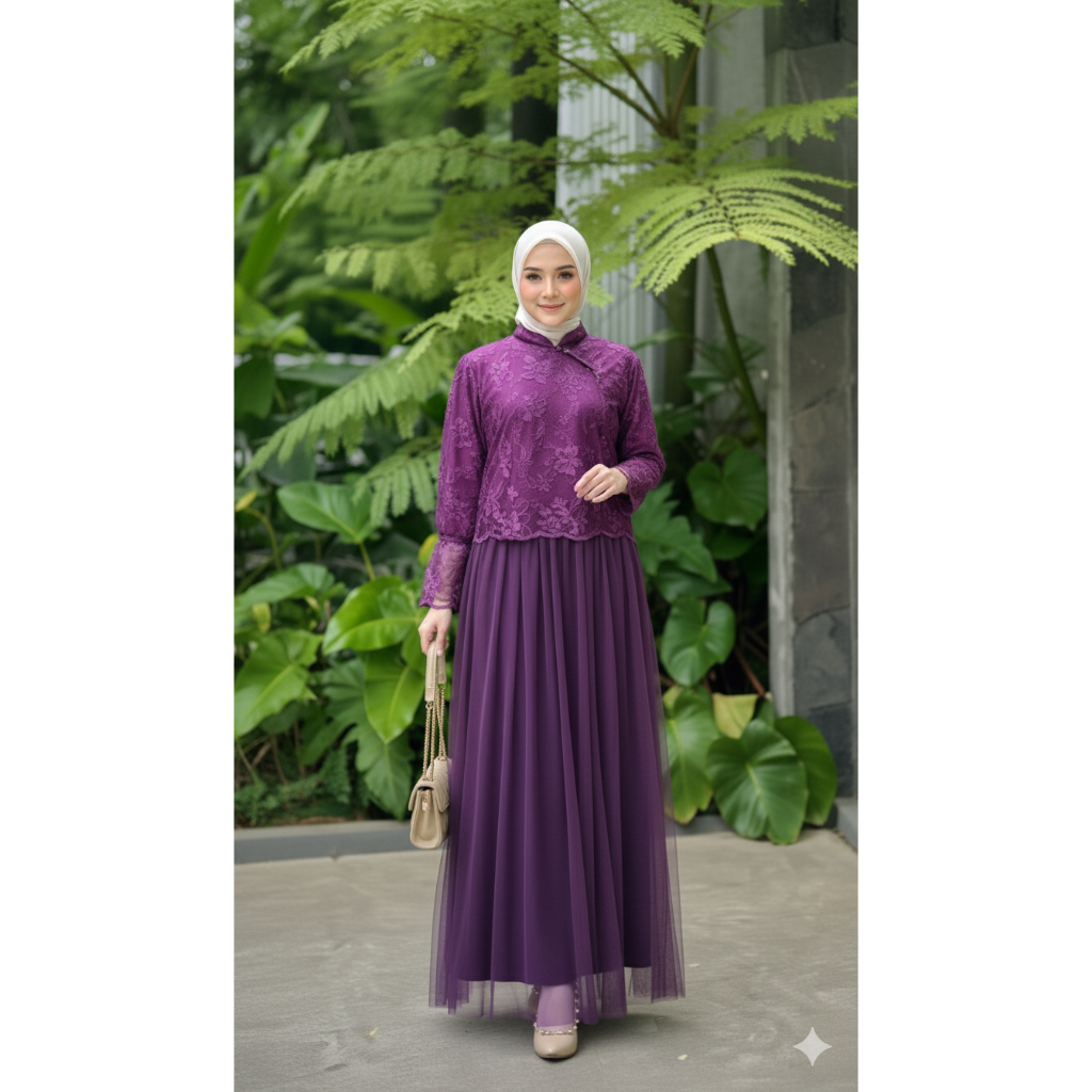 Gamis Pesta Brokat Tile Premium • Baju Muslim Kekinian untuk Wisuda & Kondangan