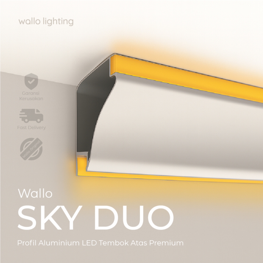 Wallo Sky Duo, Profil Lampu LED Dinding Atas Room Lighting, Pengganti Lampu Plafon & Lis Gypsum, Pen