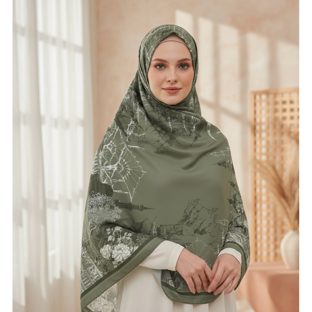 Hijab Segi Empat Voal Size Lebar 140x140cm motif madinah