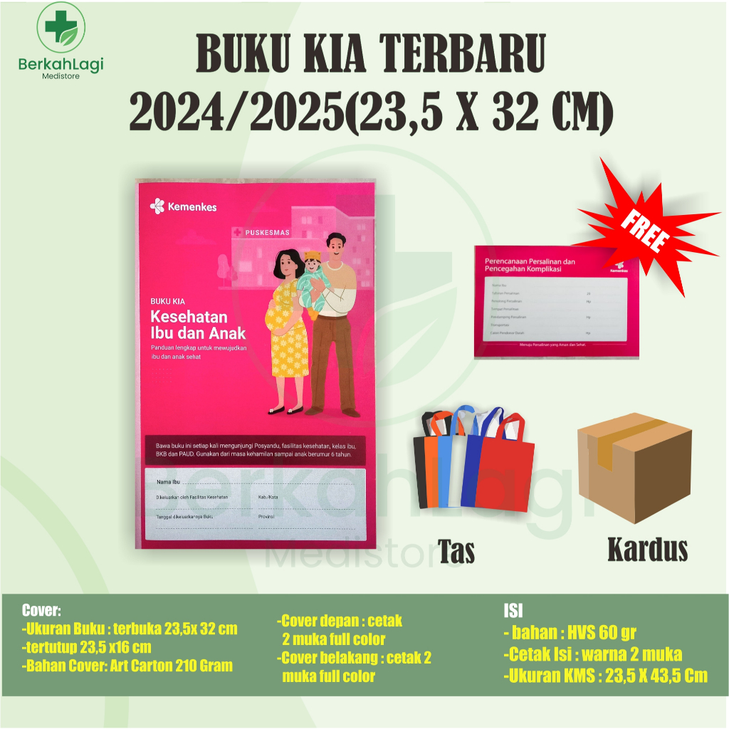 Buku KIA 2024/2025 buku KIA baru buku KIA NEW 2024, Free tas buku kesehatan ibu dan anak buku pink b