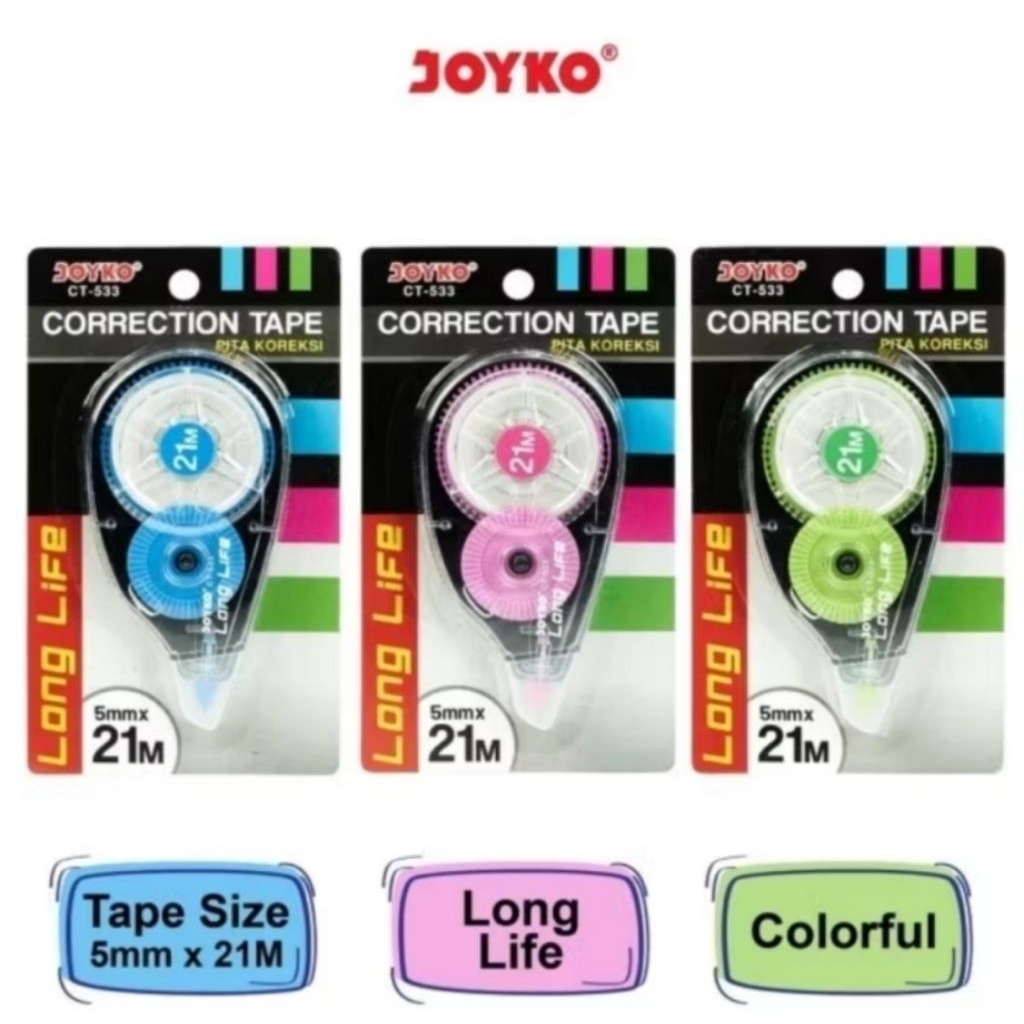 Correction Tape JOYKO CT-533 JUMBO / TipEx Kertas Roll  Joyko Tip X Tip-Ex Kering Besar  21 Meter - 